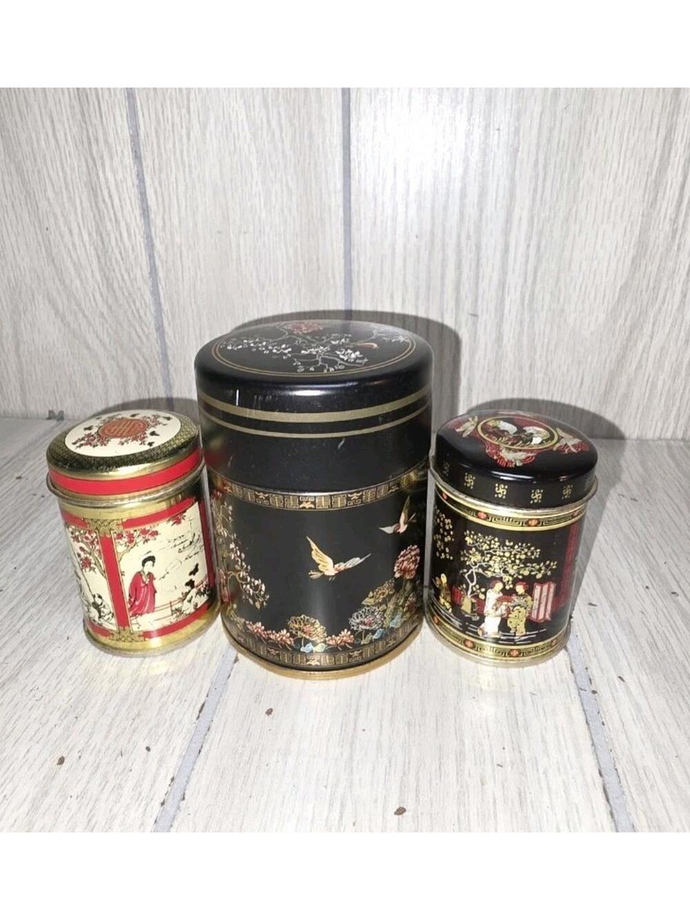 Vtg Switzerland And Chinese Tea Tins Set Of 3 Beautiful Detailed Collectors